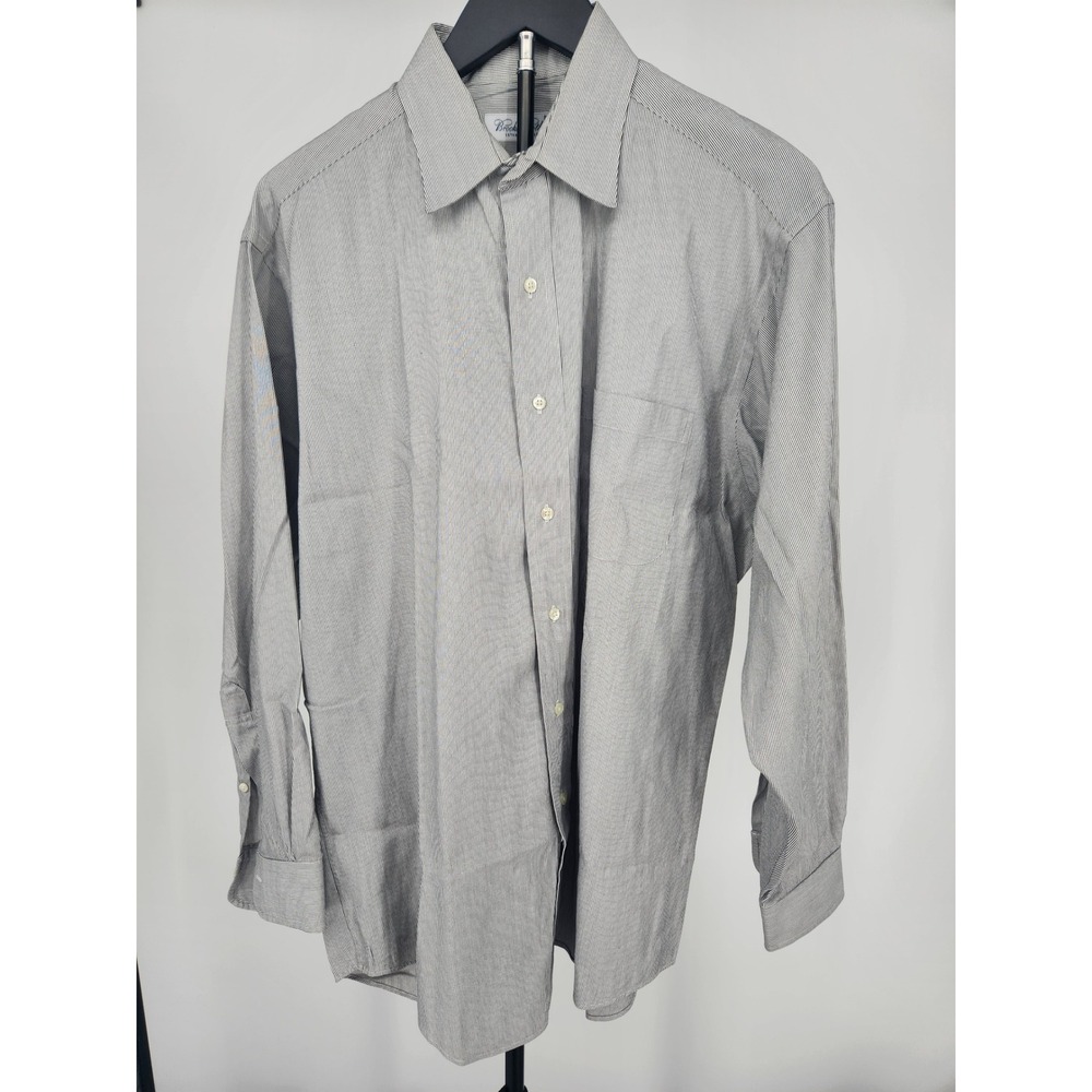 Brooks Brothers Mens 16-32/33 Striped Dress Shirt Navy White Cotton Button Down